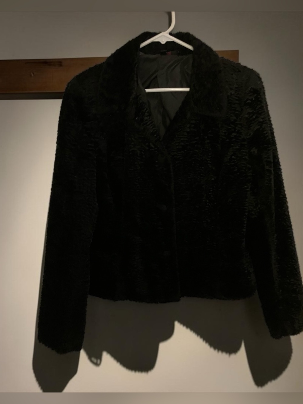 LIKE NEW CONDITION! PANTOLOGY VINTAGE BLACK FAUX PERSIAN LAMB FUR JACKET SIZE 14